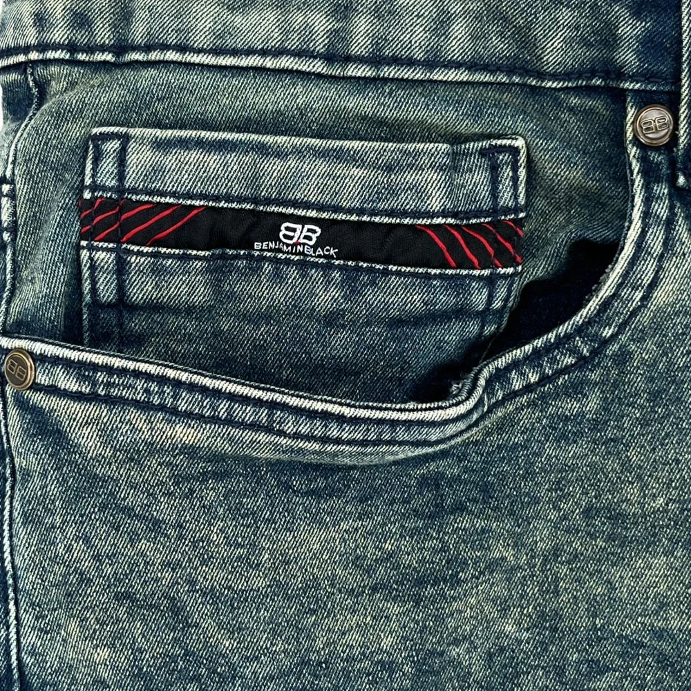 Benjamin Black Mens Jeans 38x32 Acid Wash Distressed‎ Moto Denim Flap Pocket